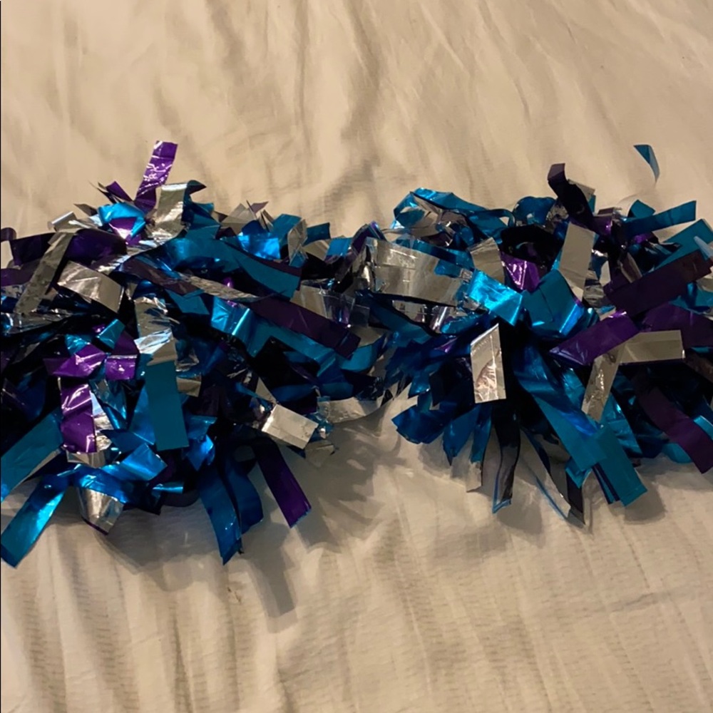 purple, silver and blue small kids pom poms